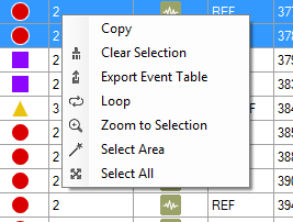 Event Table Right-click options
